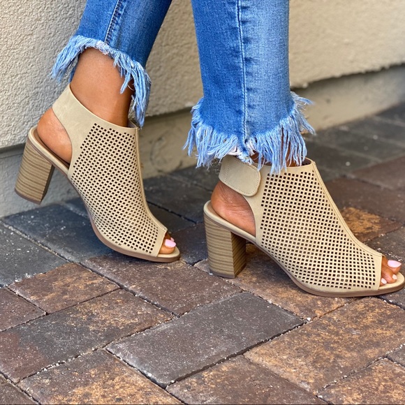 Chic Perforated Peep Toe Velcro Ankle Strap Bootie - Picture 9 of 12